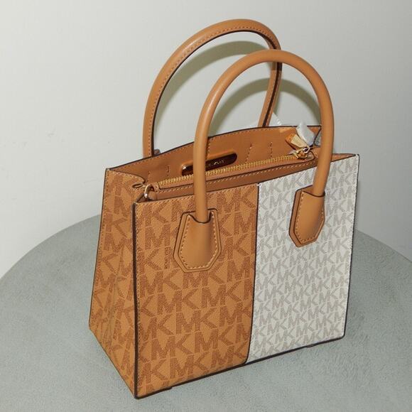 MICHAEL KORS MERCER Two-Tone Logo Medium Messenger Crossbody Bag Deer Multi NWT - Picture 9 of 13